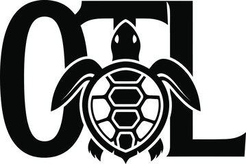 Fototapeta premium Turtle silhouette integrated into bold letter o and l logo
