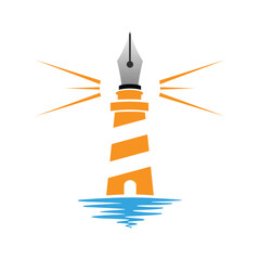 Lighthouse with pen nib logo for creative writing