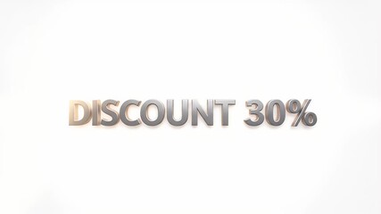 30 Percent Discount Metallic Silver Text with Elegant Light Reflections on White Background - Powered by Adobe