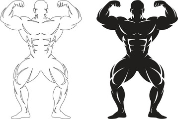 Black and White Bodybuilder Flexing Silhouette