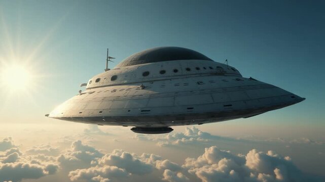 UFO Spaceship Hovering in the sky elements furnished