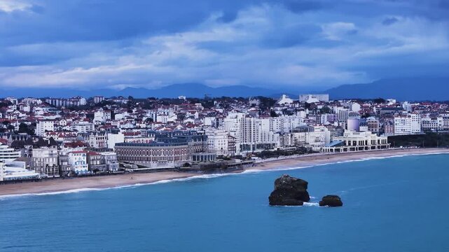 Aerial view from the coastal city of Biarritz at the Basque Country, bathed by the Atlantic Ocean.