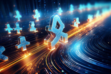 Floating symbols in data stream promoting emotional connection to math and technology
