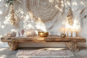 Zen inspired meditation corner with crystals and candles