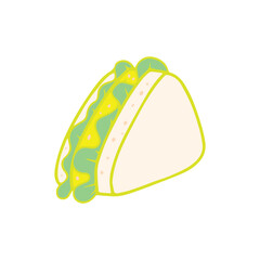 Hand-drawn style sandwich icon. A simple and cute illustration of a meal, snack, or lunch food item for design projects