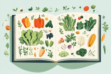 Vegetable garden book illustration with colorful produce