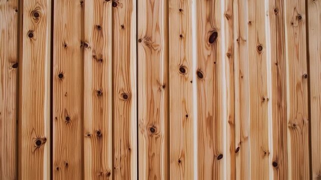 Close-up view of vertical, light brown wood planks, exhibiting natural grain patterns and dark knots, creating a rustic texture
