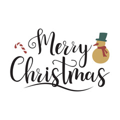 vector hand lettering christmas greetings text -merry christmas - with holly leaves and snowflakes