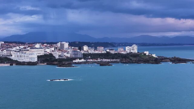 Aerial view from the coastal city of Biarritz at the Basque Country, bathed by the Atlantic Ocean.