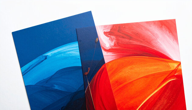 Abstract brushstrokes of vibrant blue and fiery red orange abstract art