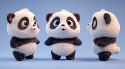 A cute, cartoon-style panda character, set