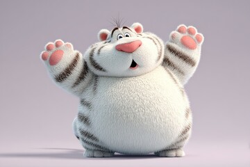cute 3D  chubby white tiger ,white background, 