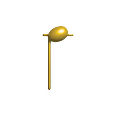 Isolated Render of a Golden Toothpick with a Rounded Top on a White Background