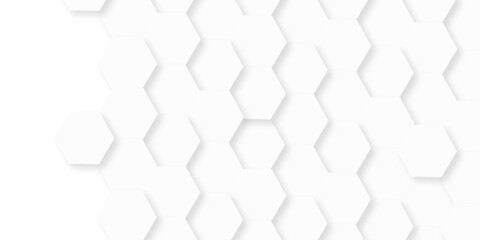 Minimal white hexagonal hexagon modern technology creative emboss light honeycomb polygonal web. abstract geometric science and mosaic tile with template texture background.	
