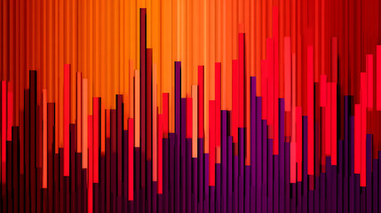 Abstract vertical bars in gradient colors from red to purple, resembling a sound wave or data visualization