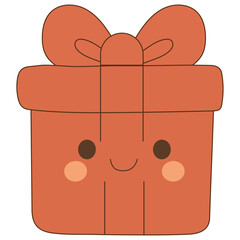 Cute orange gift box with a bow, vector illustration on white background.