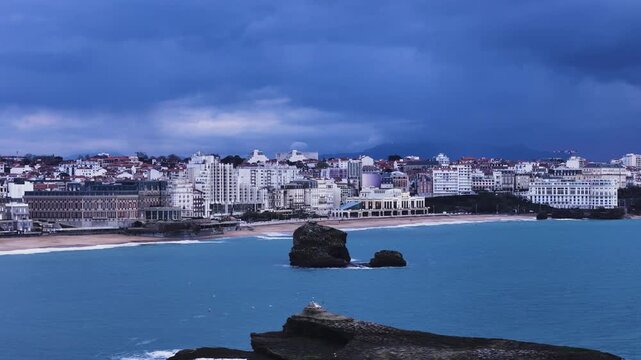 Aerial view from the coastal city of Biarritz at the Basque Country, bathed by the Atlantic Ocean.
