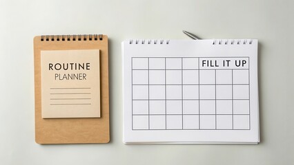 Daily Routine Planner Notebook with Empty Calendar Page Layout
