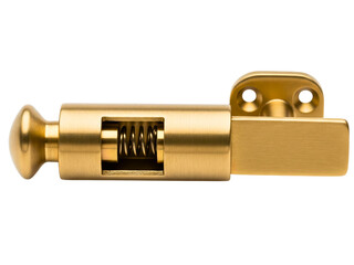 Brass spring-loaded barrel bolt on a transparent background