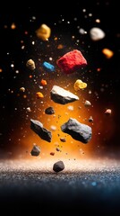 Space debris floating in a black cosmic void phone wallpaper