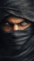 Stealthy ninja emerging from the dark phone wallpaper