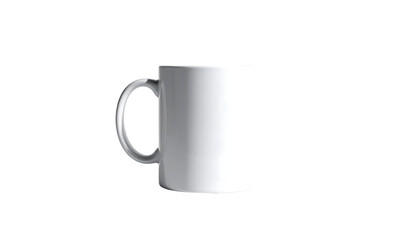 A simple, cylindrical, white mug with a C-shaped handle, rendered in a slightly 3D style against a black background