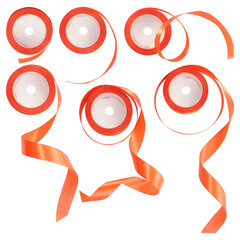 Set collection or collage of red ribbon spool isolated on transparent background