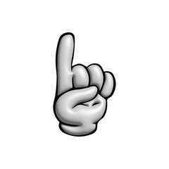 Cartoon Hand Gesture Number One Finger Pointing Up Isolated on White