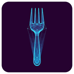 Abstract blue fork illustration on a dark purple background, creating a modern and artistic design.