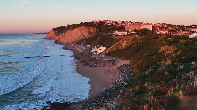 Rocky Uhabia beach of Bidarte hit by the sunset at the Basque Country.