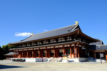 奈良、藥師寺、佛寺、寺院、文化財、木造建築、古代建築、日本文化、歷史名勝、文化財、木、綠色、青空、写真素材	