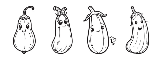 Zucchini Icons Set - Black Vector Illustrations Isolated On White Background