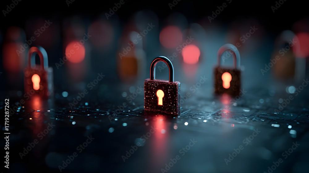 Poster cyber security network and data protection technology on interface ai security block chain digital p