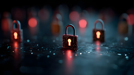 Cyber security network and data protection technology on interface Ai security Block chain Digital padlock Online internet authorized access against cyber attack Business data privacy : Generative AI