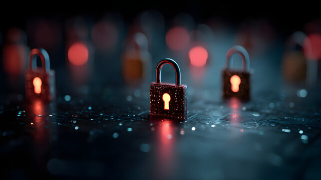 Cyber security network and data protection technology on interface Ai security Block chain Digital padlock Online internet authorized access against cyber attack Business data privacy : Generative AI - Powered by Adobe