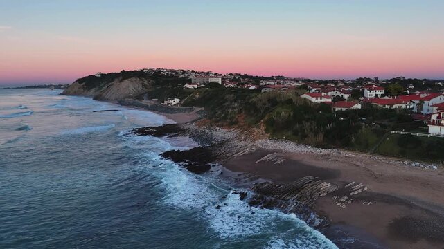 Rocky Uhabia beach of Bidarte hit by the sunset at the Basque Country.