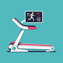 Naklejka premium Illustration of a treadmill with a screen displaying running data.