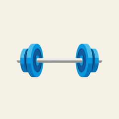 Illustration of a blue dumbbell with a silver bar on a beige background.