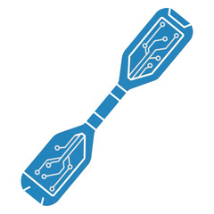 Stylized blue paddle with circuit board design, isolated on white.