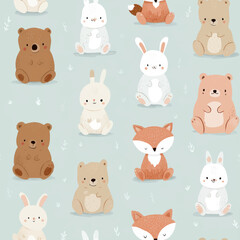Obraz premium Seamless Pastel Animal Illustration Print