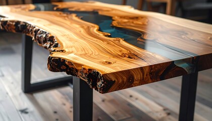Rustic handmade wooden table in workshop setting