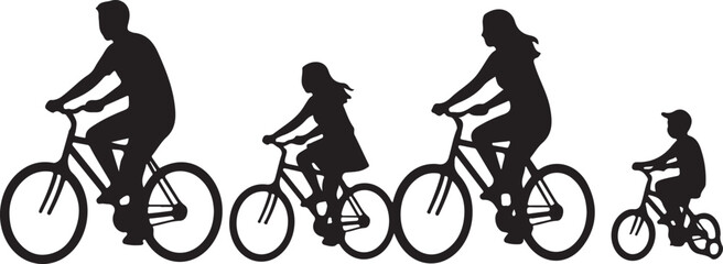 Parents and Children Bicycles Silhouette