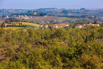 Tuscany, Italy autumn landscape with houses