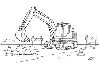 Playful excavator cartoon illustration perfect for children's books and educational materials, showcasing construction equipment in a fun, engaging style