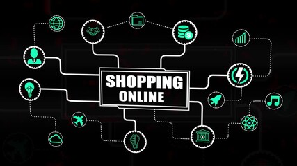 Online Shopping Business Strategy Infographic with Icons and Connections e-commerce - Powered by Adobe
