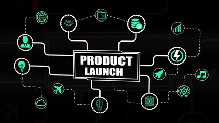 Product Launch Business Strategy Infographic with Icons and Connections 4k video - Powered by Adobe
