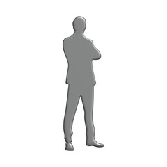 Silhouette of a standing businessman with crossed arms, isolated on a white background