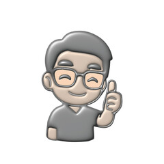 Charming Cartoon Character with Glasses Giving a Thumbs Up Gesture