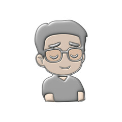 Charming cartoon avatar of a contented man with glasses and a warm smile, ideal for user profiles, app interfaces, or digital representation, conveying approachability and peace