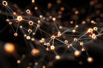 Abstract network of glowing orange nodes connected by lines against a dark background